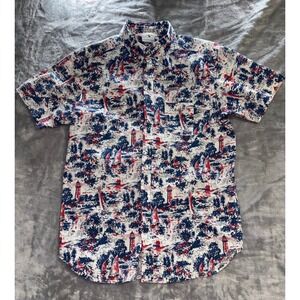 Columbia Shirt Mens Small Blue/Red/W Regular Fit Outdoors Short Sleeve Button Up